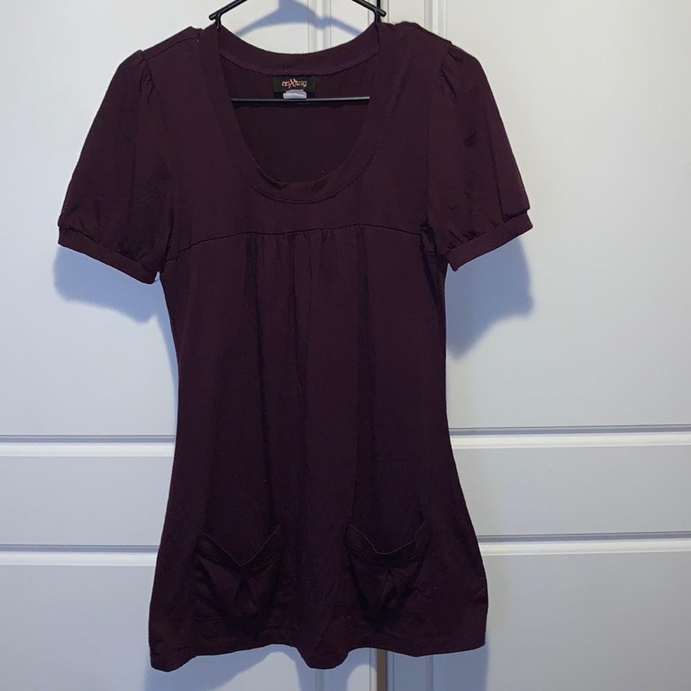 Medium Anxiety dark purple short sleeve long top